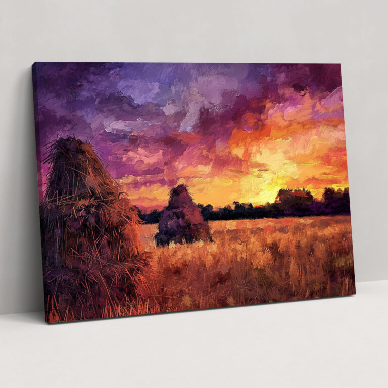 Haystacks Sunset Canvas Print - Claude Monet, Home Decoration, Wall Art, Canvas Wall Art