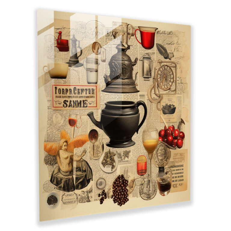 Vintage Coffee Collage Glass Print - Coffee, Glass Wall Art, Coffee-Related, Glass Print