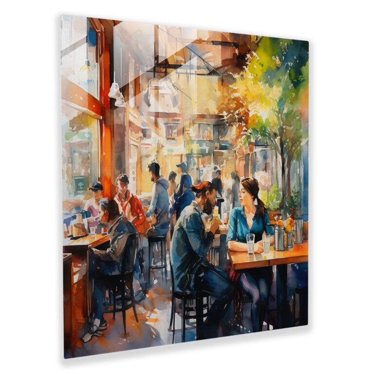 Coffee Shop Watercolor Glass Print - Coffee, Glass Wall Art, Coffee, Home Decoration