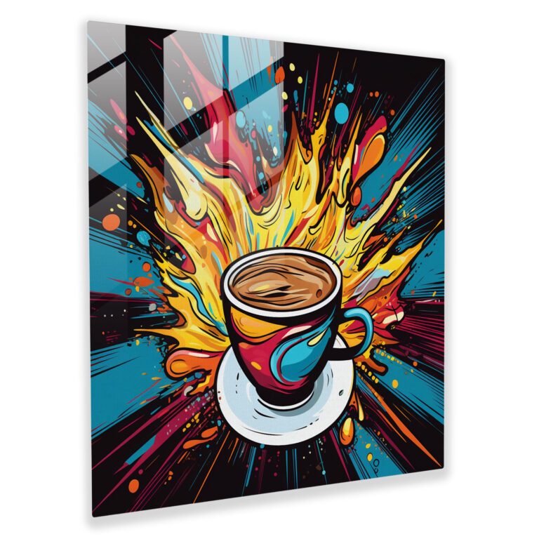 Pop Art Coffee Cup Glass Print - Coffee, Coffee, Modern Art, Glass Wall Art