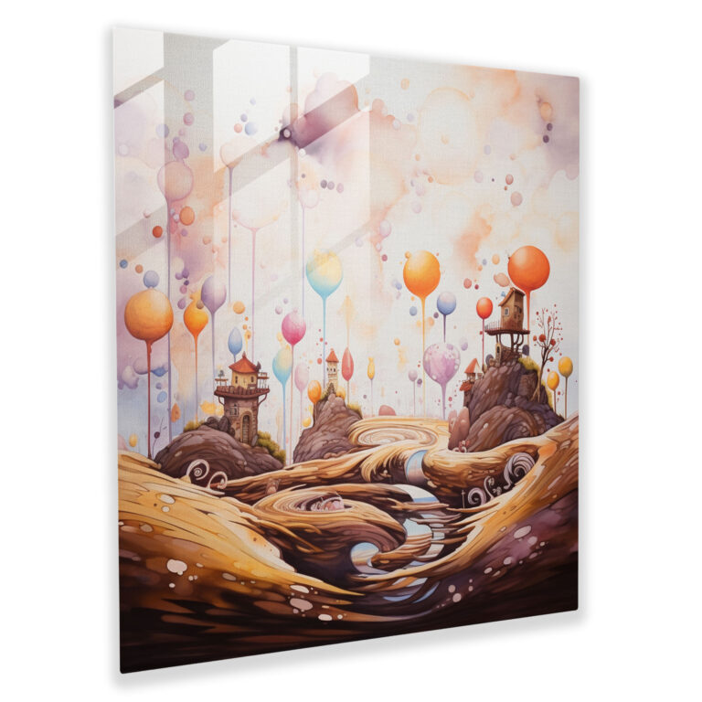 Playful Brew - Whimsical Watercolor Glass Print - Coffee, Floating Marshmallows, Chocolate Swirls, Glass Wall Art