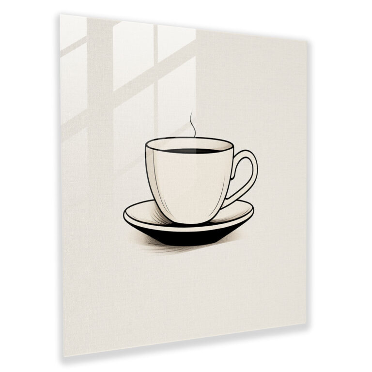 Minimalist Coffee Cup Glass Print - Coffee, Simple Lines, Wall Decoration, Modern Art