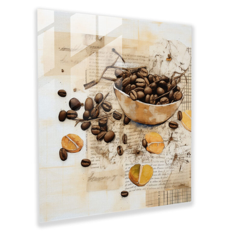 Whimsical Coffee Collage Glass Print - Coffee, Mixed Media Collage, Wall Decoration, Glass Art