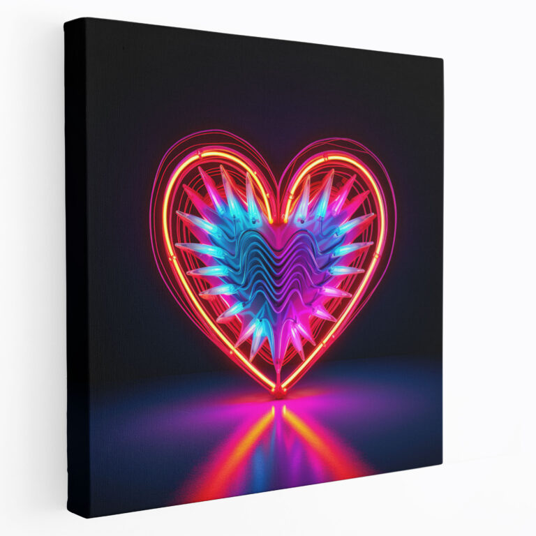 Cool Canvas Print: Vibrant Neon Heart - Cool, Canvas Print, Heart-Shaped Neon, Wall Decoration
