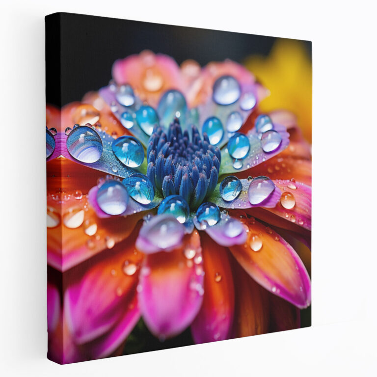 Cool Wall Art: Glistening Water Droplets - Cool, Vibrant Flower, Water Droplets, Canvas Wall Art