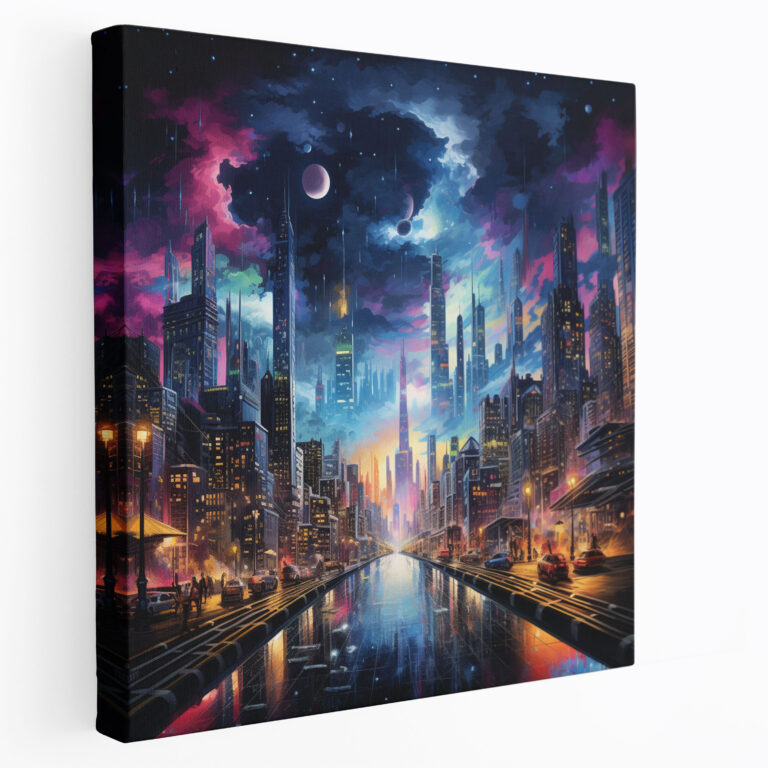 Cool Urban Night Cityscape Canvas Print - Cool, Night, Wall Decoration, Canvas Print