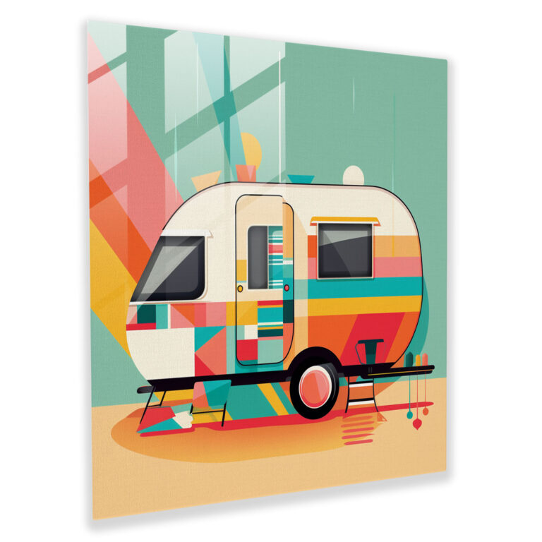 Geometric Caravan Glass Print - Caravan, Graphic Design, Wall Decoration, Glass Wall Art