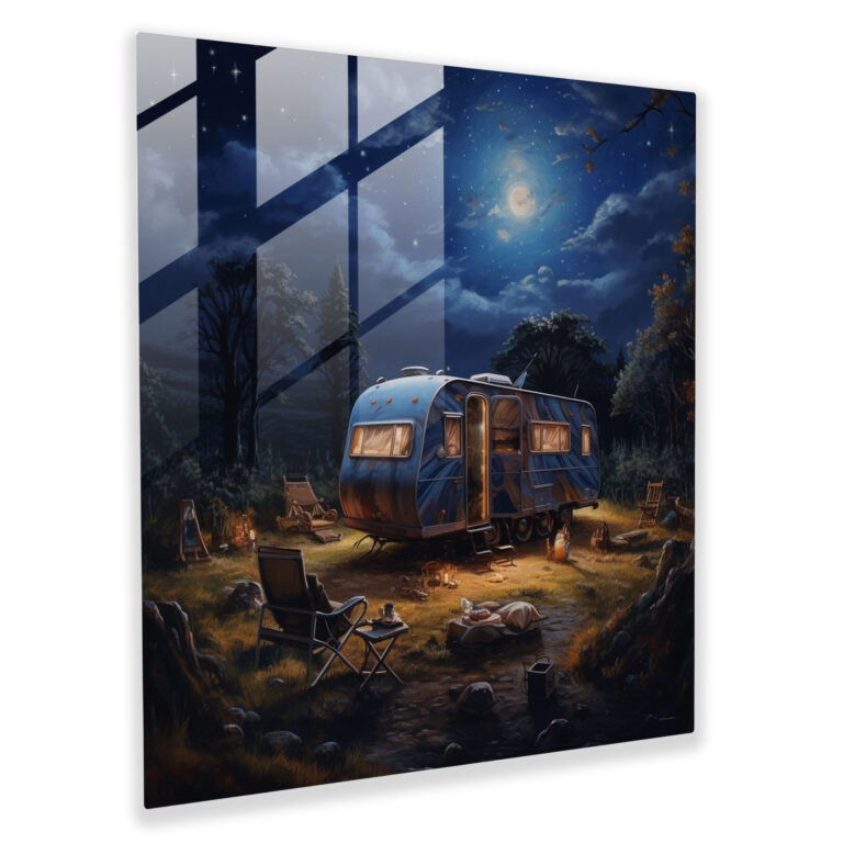 Starry Night Caravan Glass Print - Caravan, Glass Wall Art, Glass Art, Adventure