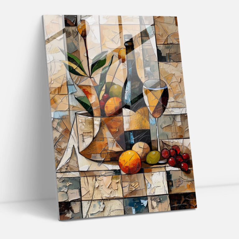 Textured Cubist Still Life Home Decoration - Cubism, Home Decoration, Wall Decoration, Glass Print