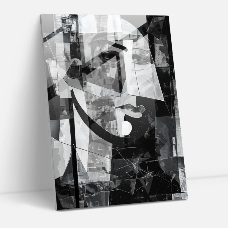 Grayscale Cubism Collage Glass Wall Art - Cubism, Modern Art, Glass Wall Art, Glass Art