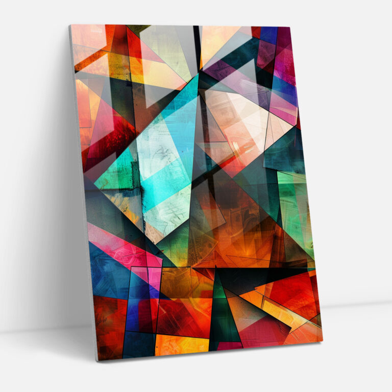 Cubism Abstract Geometric Shapes Glass Print - Cubism, Glass Print, Home Decoration, Cubism
