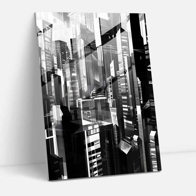 Monochromatic Cityscape Cubism Glass Print - Cubism, Home Decoration, Glass Print, Glass Art
