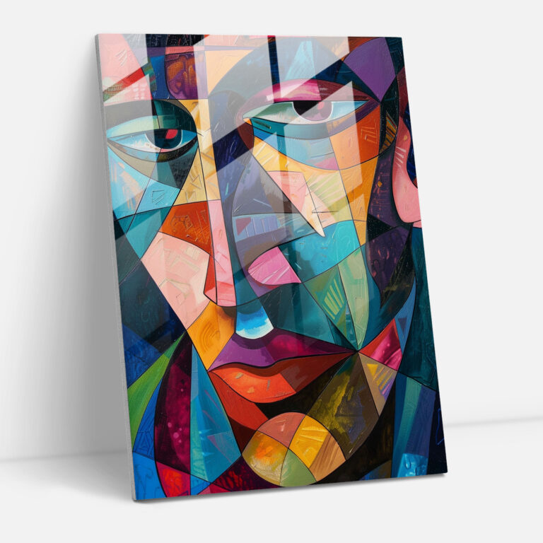 Colorful Geometric Faces Cubism Modern Art - Cubism, Cubism, Glass Wall Art, Glass Print