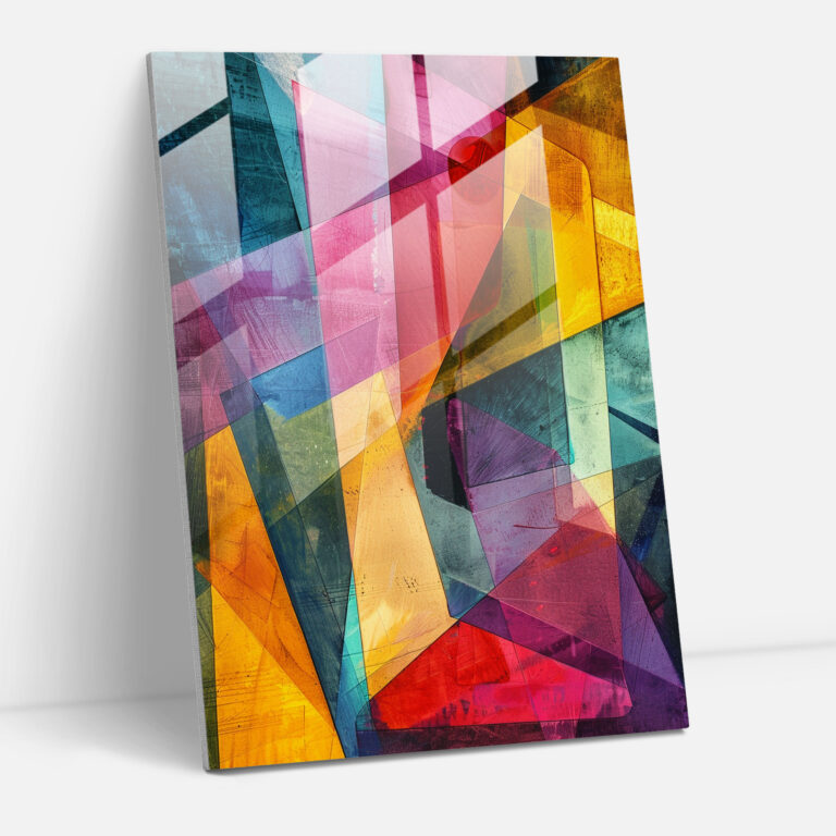 Colorful Overlapping Shapes Cubism Glass Print - Cubism, Cubism, Home Decoration, Modern Art