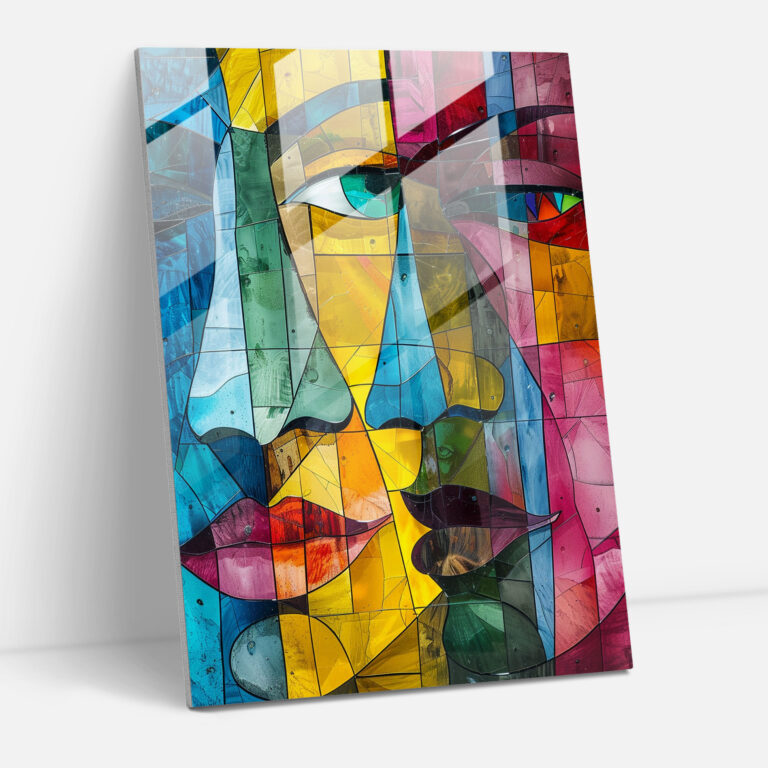 Cubism Colorful Faces Glass Wall Art - Cubism, Wall Decoration, Modern Art, Glass Wall Art