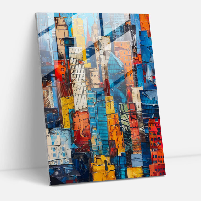Abstract City Skyline Cubism Home Decoration - Cubism, Glass Wall Art, Modern Art, Home Decoration