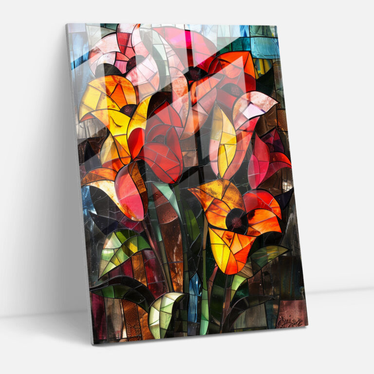 Cubism Flowers Glass Art - Cubism, Wall Decoration, Glass Art, Modern Art
