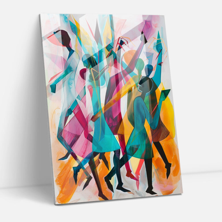 Dadaism Home Decoration - Abstract Figures In Motion And Vibrant Hues - Dadaism, Dadaism Art Style, Home Decoration, Glass Print