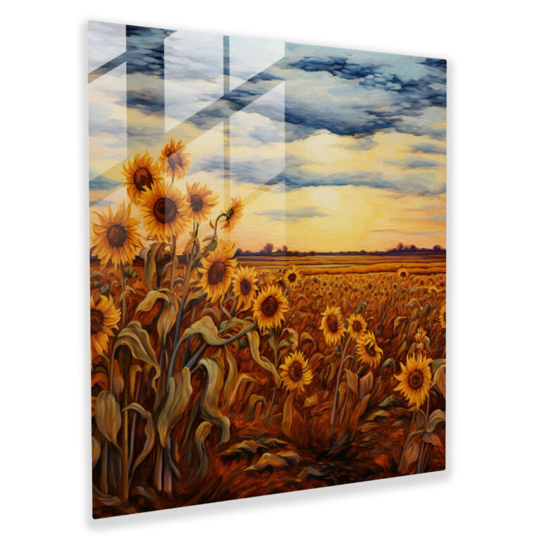Dry Flower Glass Art - Sunflower Field - Dry Flower, Impressionist Painting, Glass Wall Art, Dry Flower