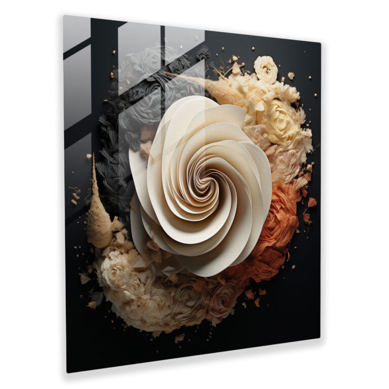 Dry Flower Glass Print - Floral Spiral - Dry Flower, Glass Art, Monochromatic Color Scheme, Dry Flower