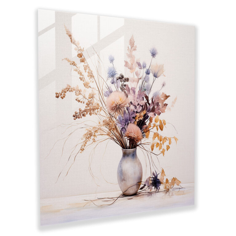 Dry Flower Glass Print - Delicate Watercolor Bouquet - Dry Flower, Dry Flower, Watercolor Painting, Glass Print