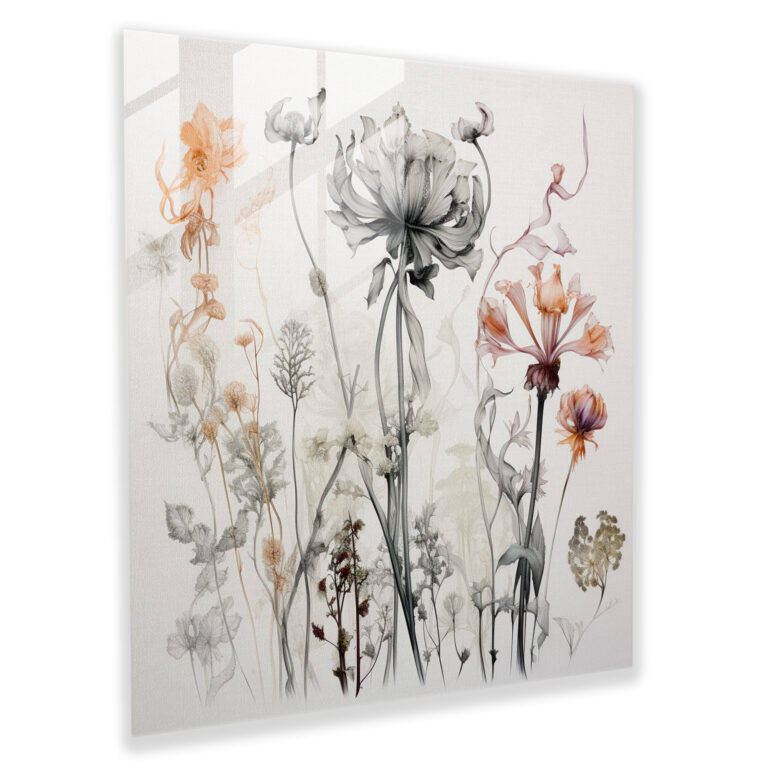 Dry Flower Glass Print - Botanical Ink Sketch - Dry Flower, Wall Decoration, Botanical Drawing, Intricate Details