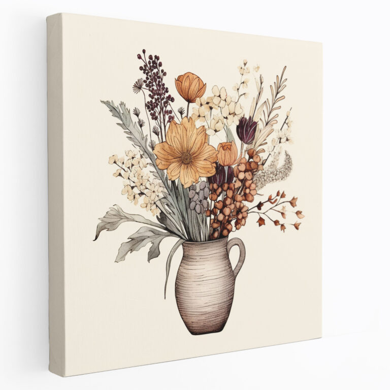 Rustic Dried Flower Canvas Print - Dry Flower, Canvas Wall Art, Bouquet Of Dried Flowers, Hand-Drawn Illustration