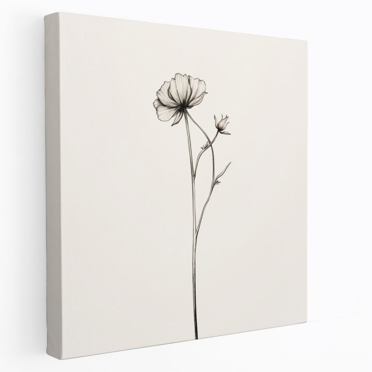 Simplicity Dried Flower Canvas Print - Dry Flower, Wall Decoration, Minimalist Line Drawing, Single Dried Flower Stem
