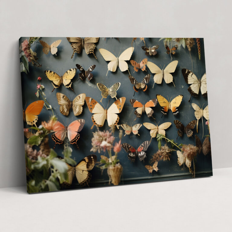 Dried Butterflies Vintage Wall Decoration - Dried Butterflies, Vintage Charm, Canvas Wall Art, Vintage-Inspired