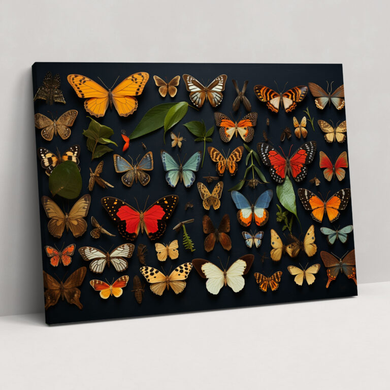 Vibrant Contrast Dried Butterflies Wall Art - Dried Butterflies, Wall Art, Visually Stunning, Canvas Wall Art