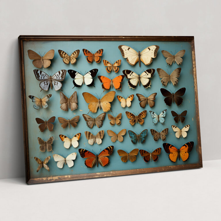 Dried Butterflies Photorealistic Collection Wall Decoration - Dried Butterflies, Wall Decoration, Rustic Charm, Canvas Wall Art