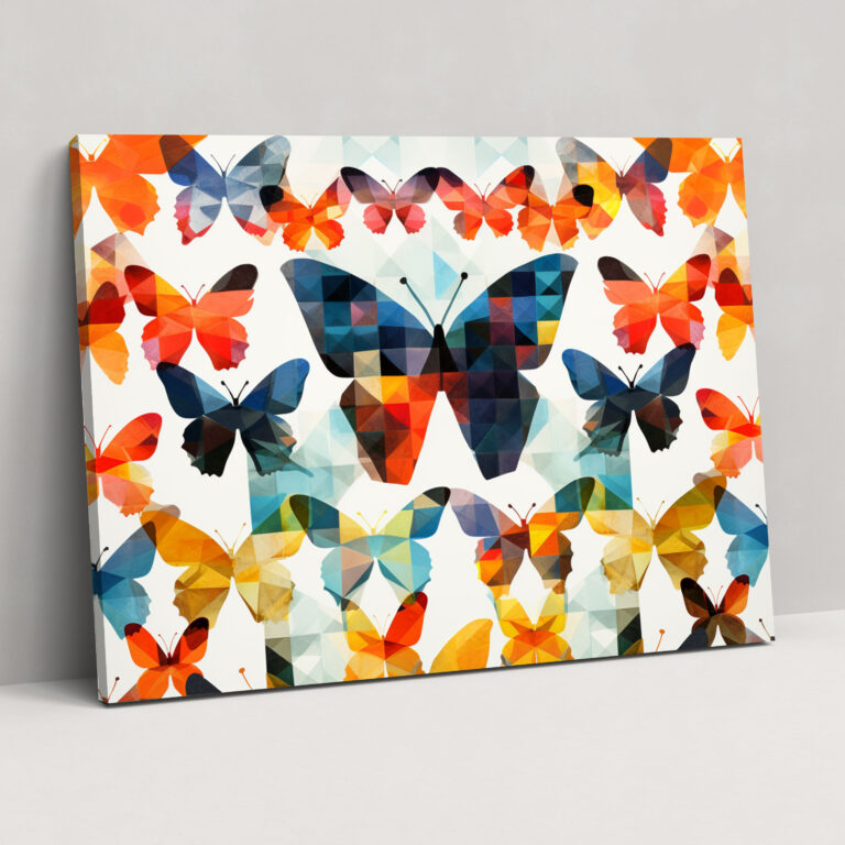 Geometric Butterfly Wall Art - Dried Butterflies, Canvas Wall Art, Geometric Pattern, Home Decoration