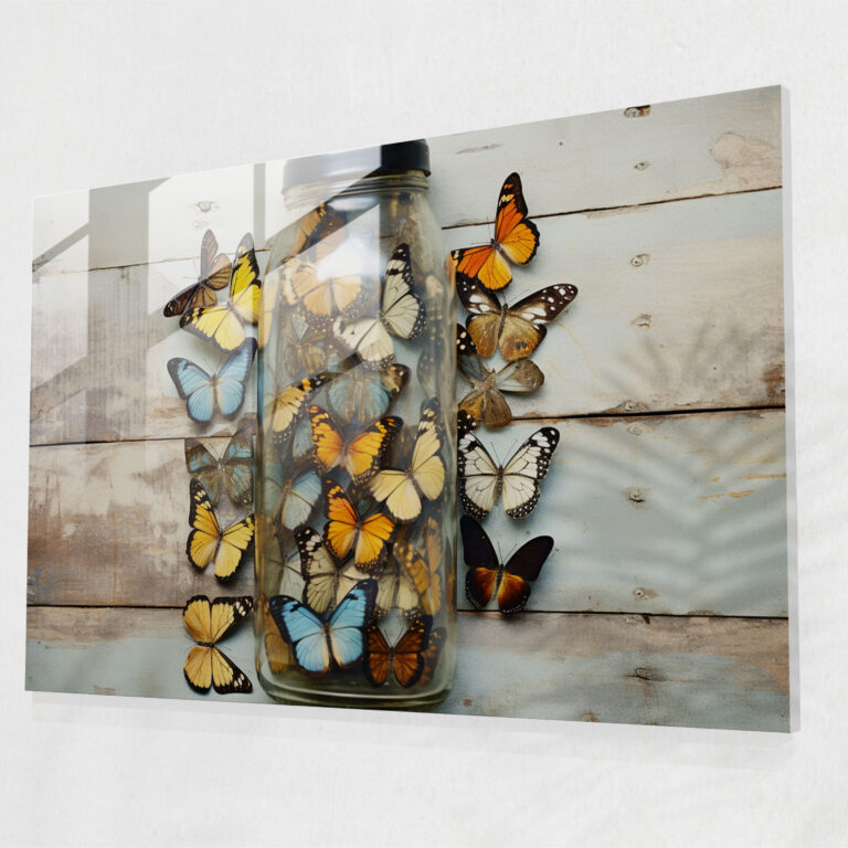 Dried Butterflies Glass Print - Whimsical Wonder - Dried Butterflies, Glass Print, Dried Butterflies Photorealistic Collection, Wall Decoration