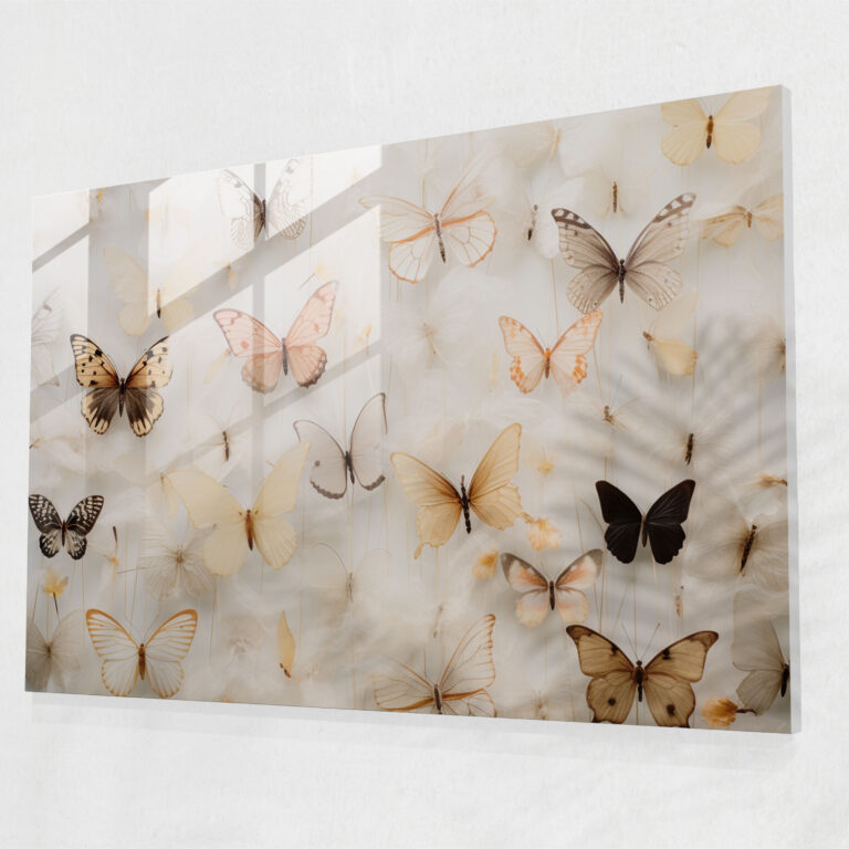 Dried Butterflies Wall Decoration - Dried Butterflies, Tranquility, Glass Print, Glass Wall Art