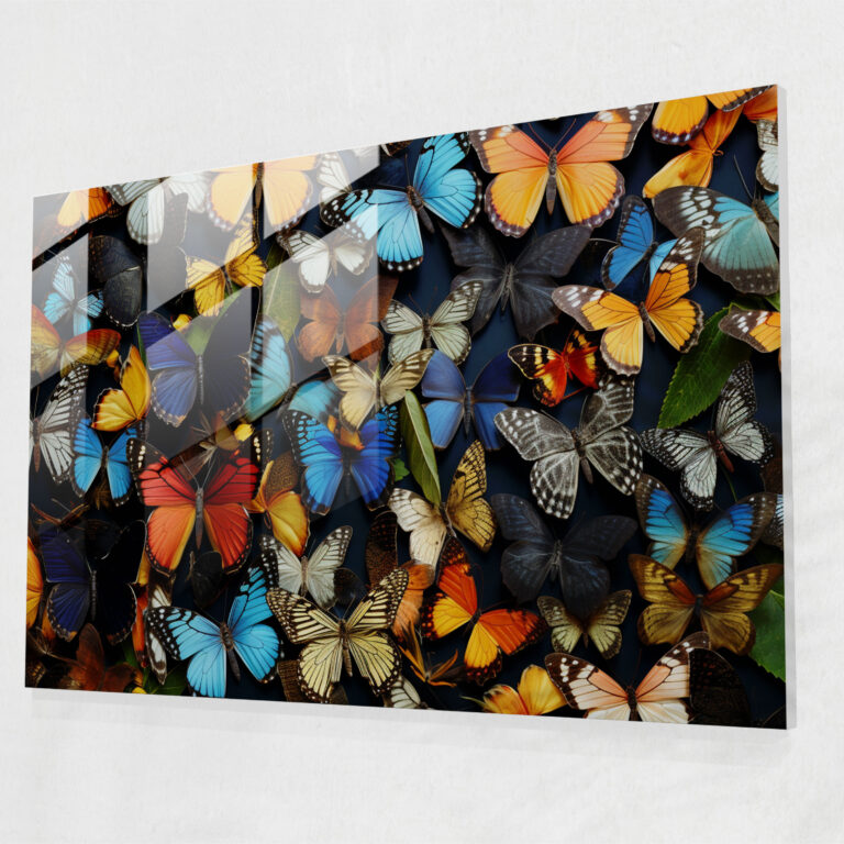 Dried Butterflies Photorealistic Glass Print - Dried Butterflies, Nature, Modern Art, Glass Art