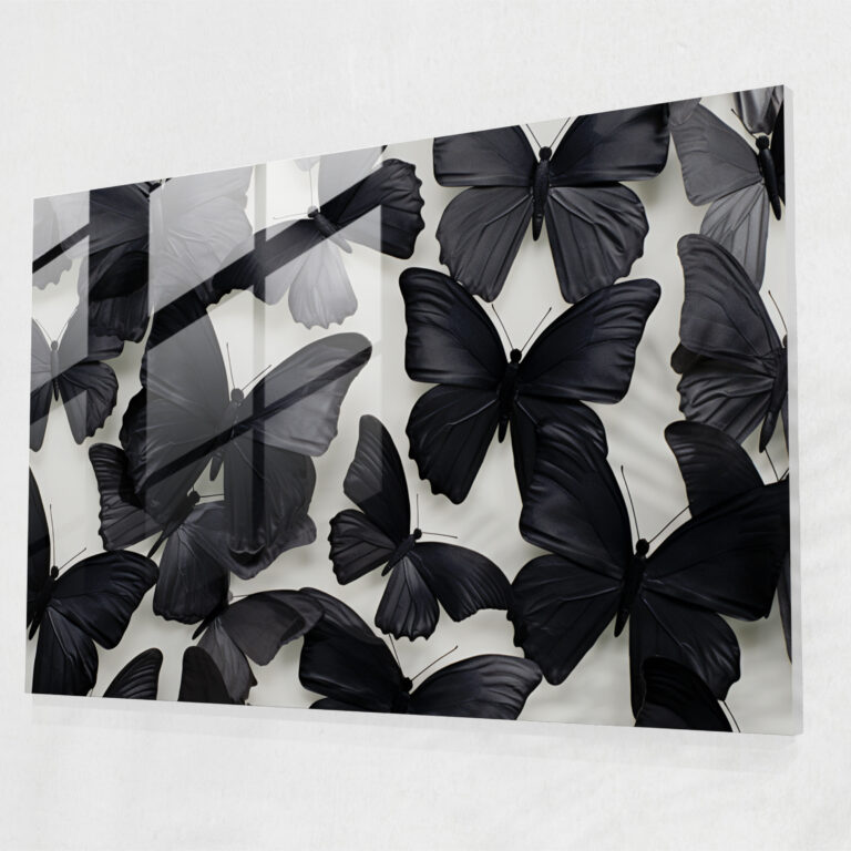 Monochromatic Dried Butterflies Glass Print - Dried Butterflies, Modern Art, Glass Print, Home Decoration