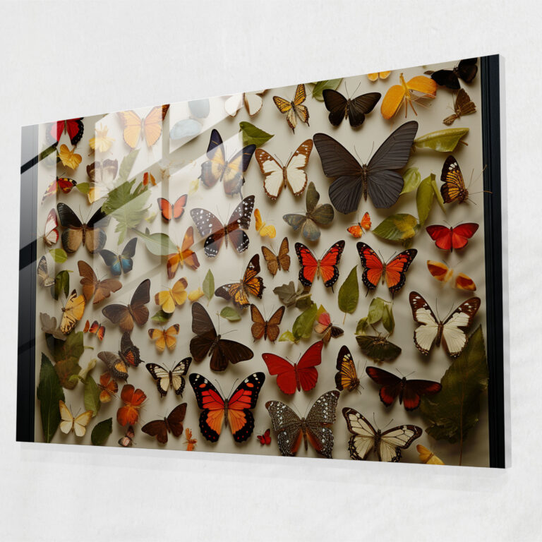 Dried Butterflies Photorealistic Glass Print - Dried Butterflies, Glass Print, Glass Wall Art, Glass Art
