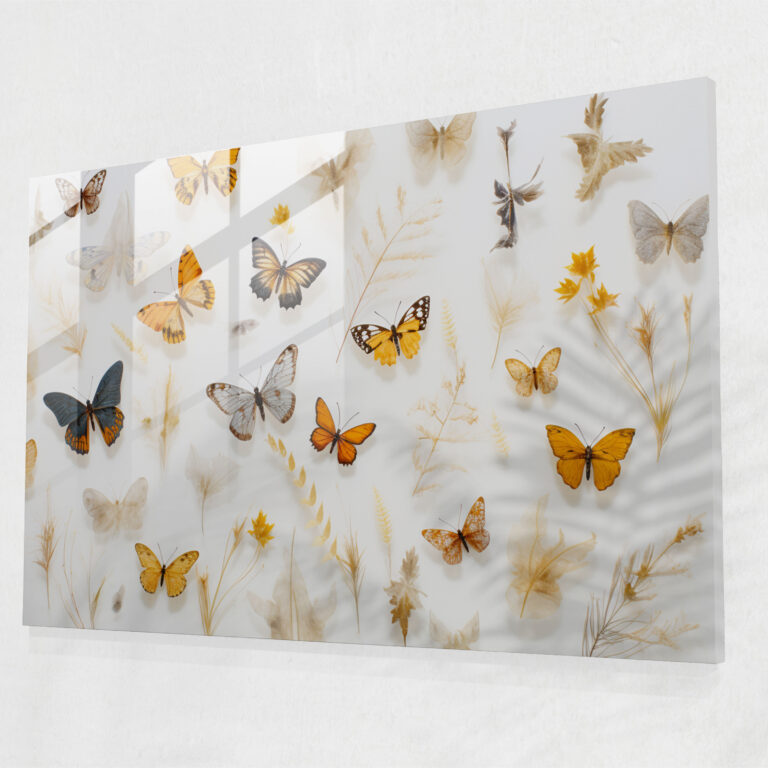 Photorealistic Dried Butterflies Glass Wall Art - Dried Butterflies, Glass Art, Glass Print, Wall Decoration