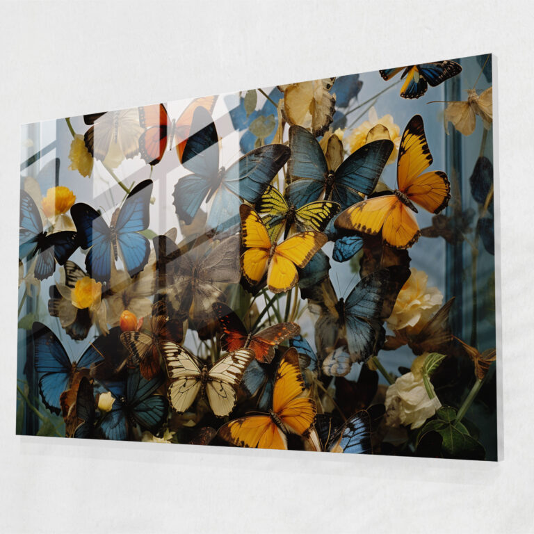 Dried Butterflies Photorealistic Glass Print - Dried Butterflies, Modern Art, Glass Art, Home Decoration