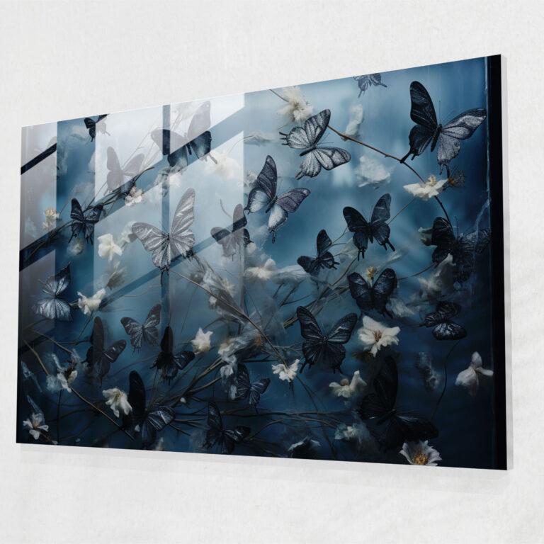 Enchanting Dried Butterflies Glass Wall Art - Dried Butterflies, Modern Art, Glass Wall Art, Glass Print