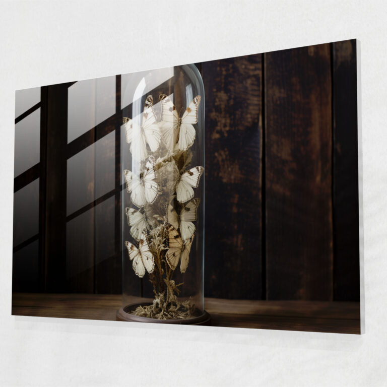 Ethereal Dried Butterflies Glass Print - Dried Butterflies, Glass Art, Wall Decoration, Glass Wall Art