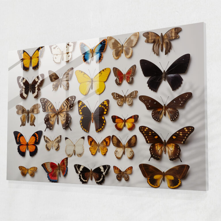 Vibrant Dried Butterflies Glass Wall Art - Dried Butterflies, Home Decoration, Vibrant Colors, Glass Wall Art