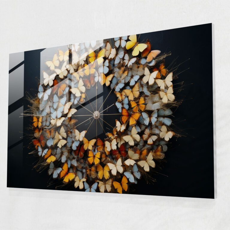 Kaleidoscope Of Dried Butterflies Glass Print - Dried Butterflies, Captivating Beauty, Glass Print, Modern Art