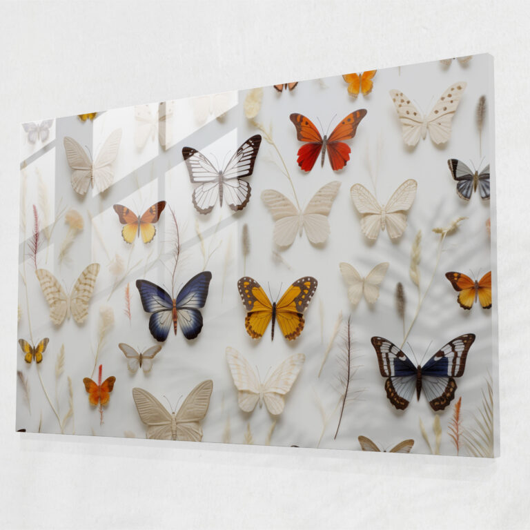 Dried Butterflies Glass Print - Dried Butterflies, Preserved Butterflies, Dried Butterflies Photorealistic Collection, Modern Art