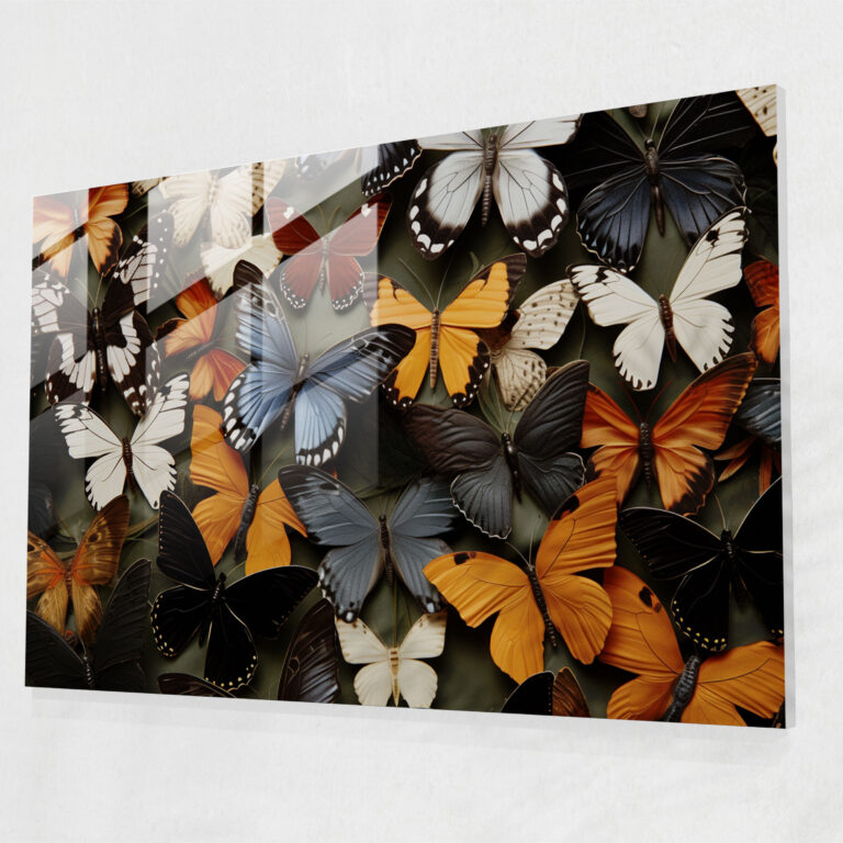 Dried Butterflies Wall Decoration - Dried Butterflies, Dried Butterflies Photorealistic Collection, Glass Art, Visual Masterpiece