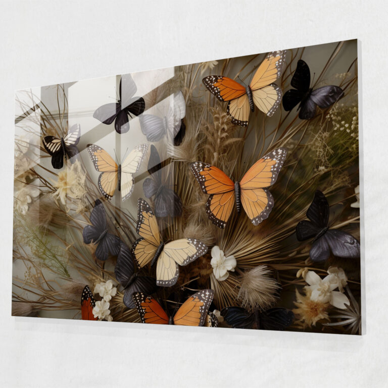 Dried Butterflies Glass Wall Art - Dried Butterflies, Modern Art, Home Decoration, Glass Print
