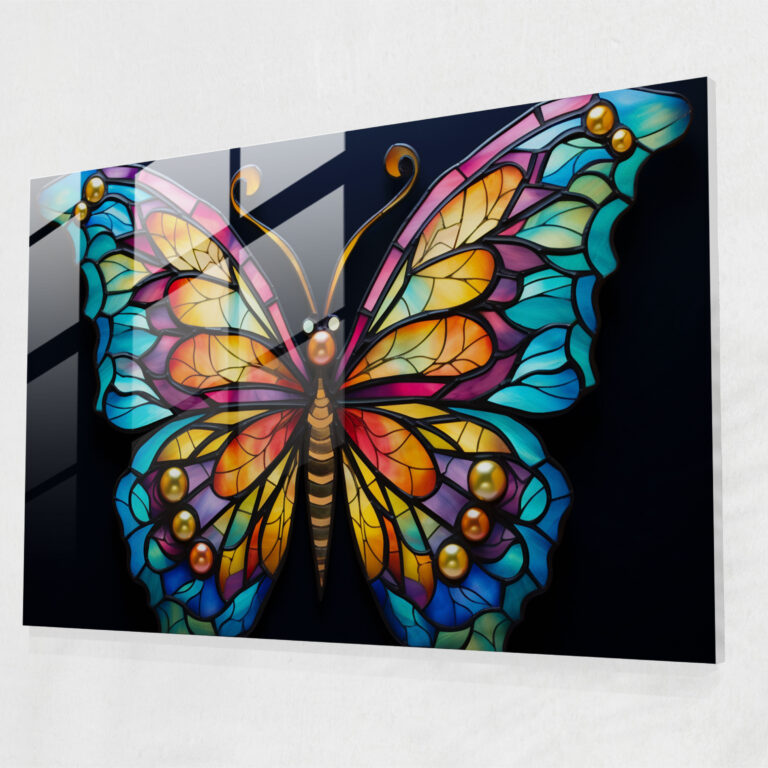 Iridescent Butterflies Glass Wall Art - Dried Butterflies, Home Decoration, Stained Glass Mosaic, Glass Art