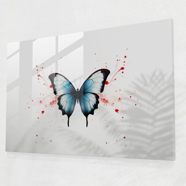 Minimalistic Butterflies Glass Print - Dried Butterflies, Contemporary Digital Illustration, Glass Wall Art, Glass Art