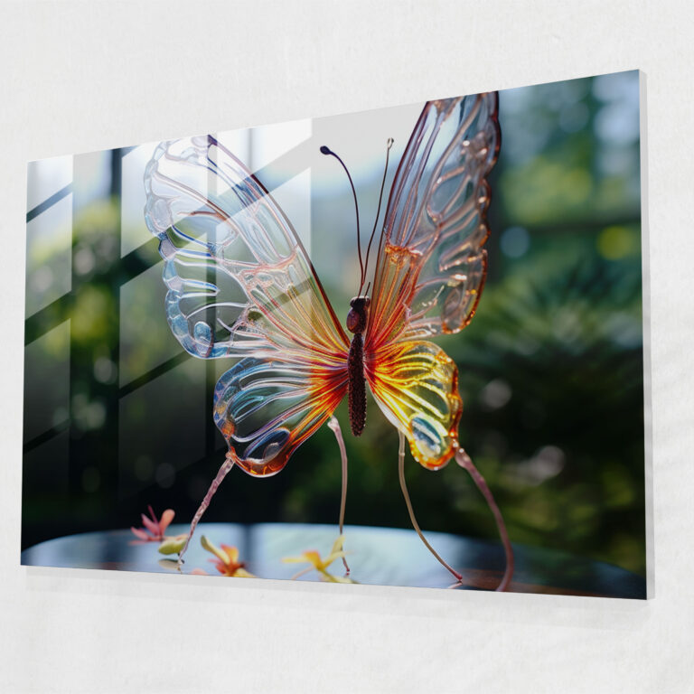 Lifelike Glass Butterfly Sculpture - Dried Butterflies, Modern Art, Wonder, Natural Element