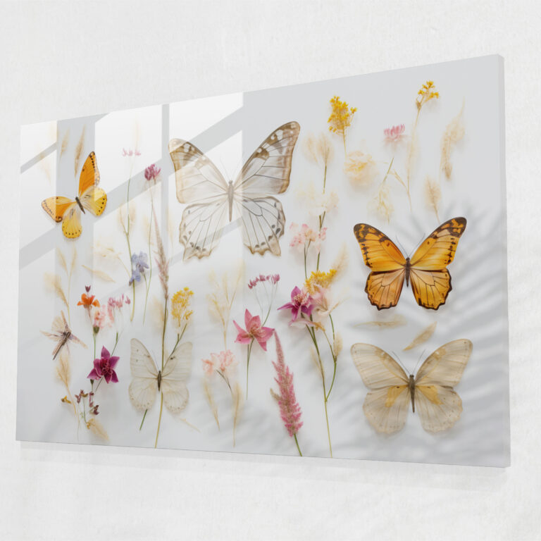 Pressed Flowers Butterfly Glass Art - Dried Butterflies, Serenity, Home Decoration, Delicate Butterflies